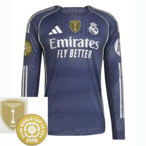 Real Madrid Away Long Sleeve Fan Jersey 2025/26 - Patch 2025 Club World Cup + FIFA Intercontinental Champions