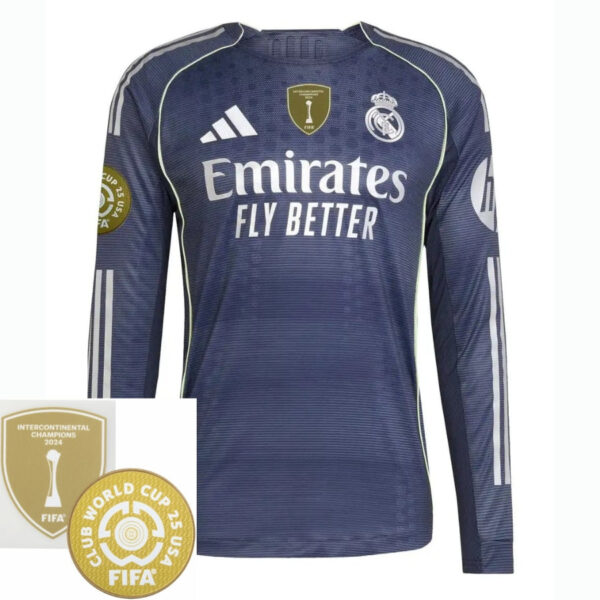 Textodoseuparagrafo-2025-06-27T191228.314 Real Madrid Away Long Sleeve Fan Jersey 2025/26 - Patch 2025 Club World Cup + FIFA Intercontinental Champions - Imagem 1