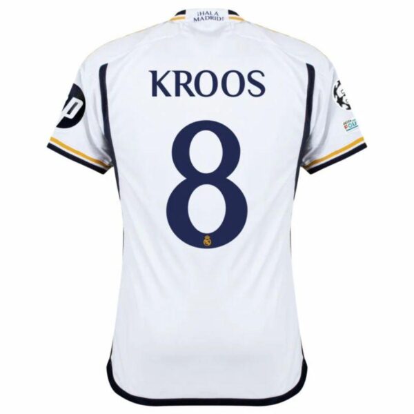 Real Madrid Toni Kroos 8 Home Fan Jersey 2023/24 Patch FIFA WCC Patch UCL UEFA Foundation Patches - Imagem 7